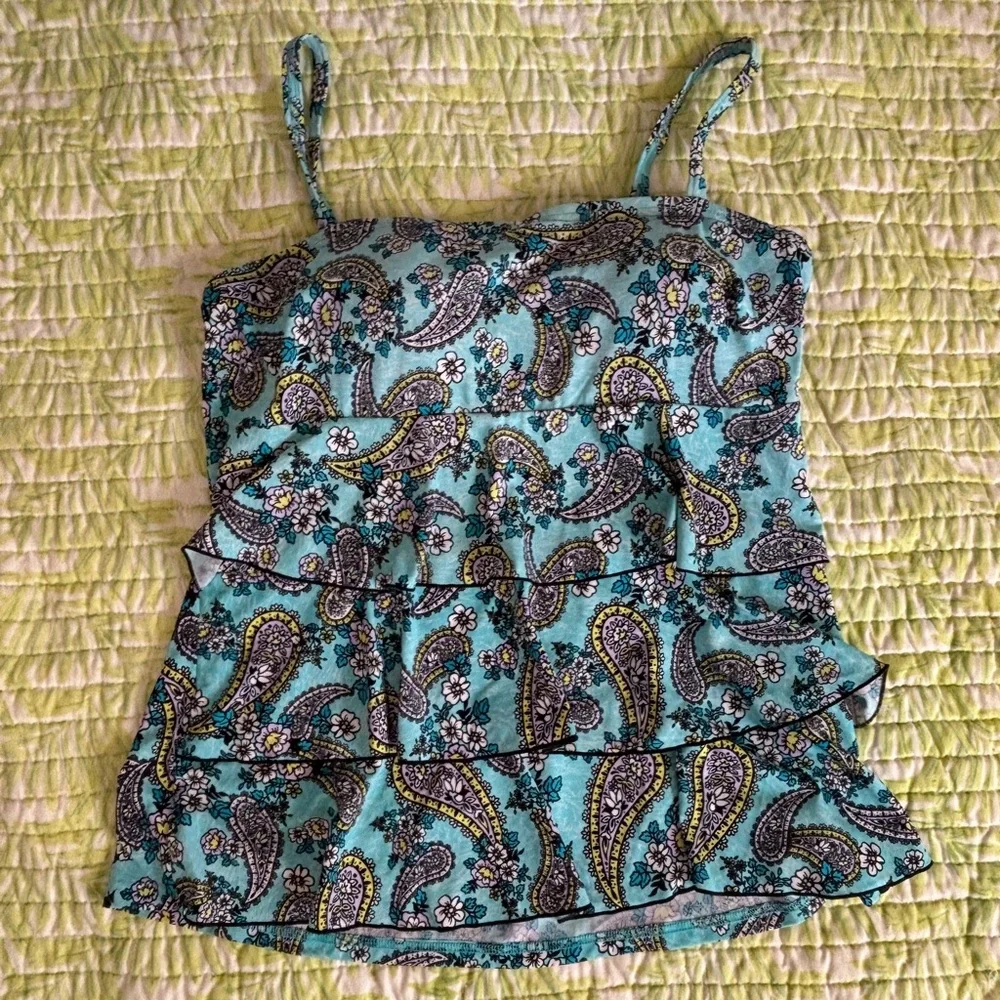 A Shore Fit Floral Paisley Ruffle Tankini Top - Picture 2 of 12